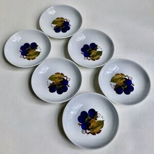 Vintage Set of 6 Naaman Israel "Grapes & Leaves" Porcelain Dishes